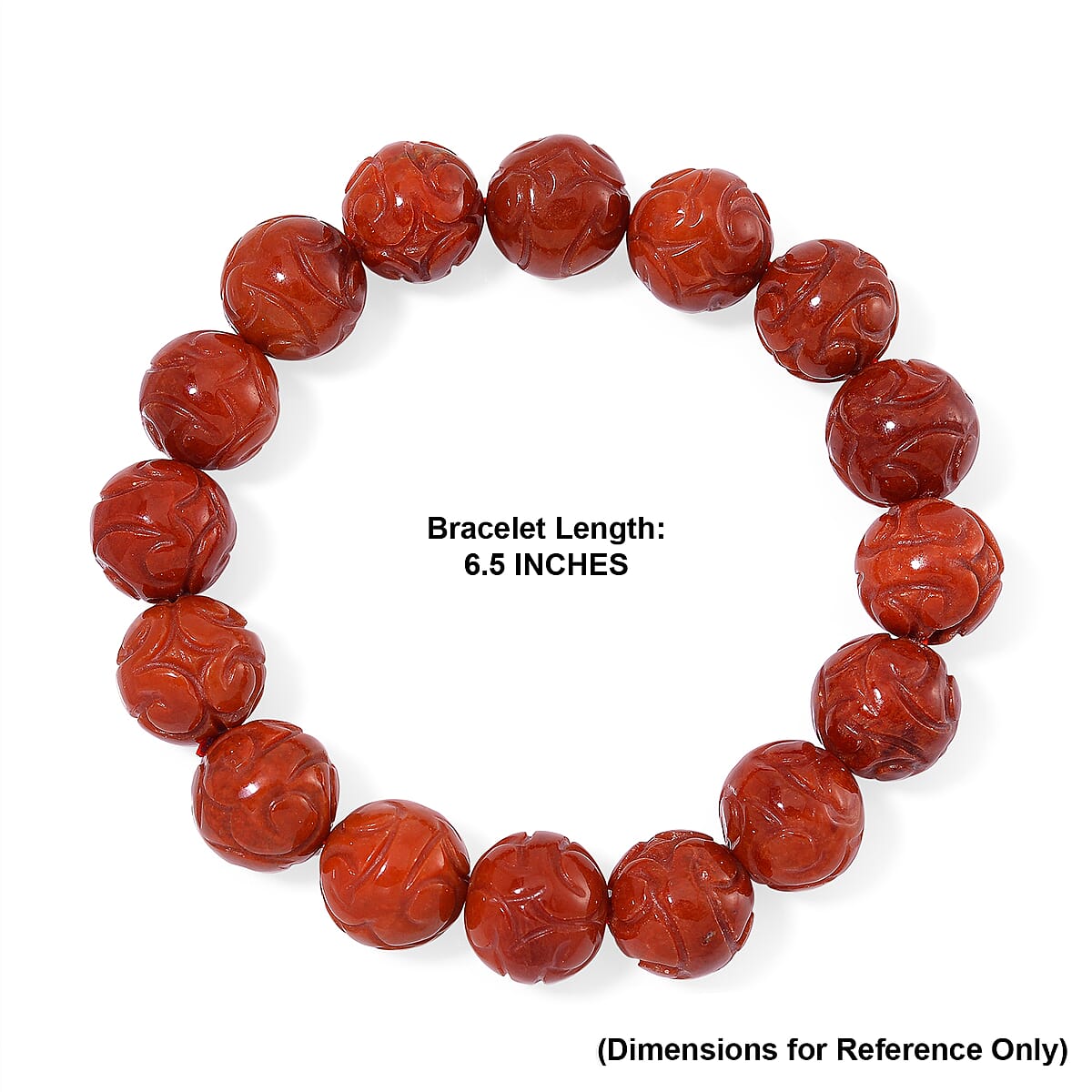Red Jade 235.00 ctw Carved Beaded Stretch Bracelet (6.5-7In) image number 4