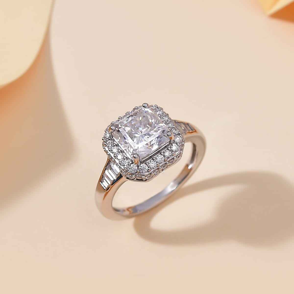 Squartuguese Cut Moissanite 3.75 ctw Ring in Rhodium Over Sterling Silver (Size 8.0) image number 1