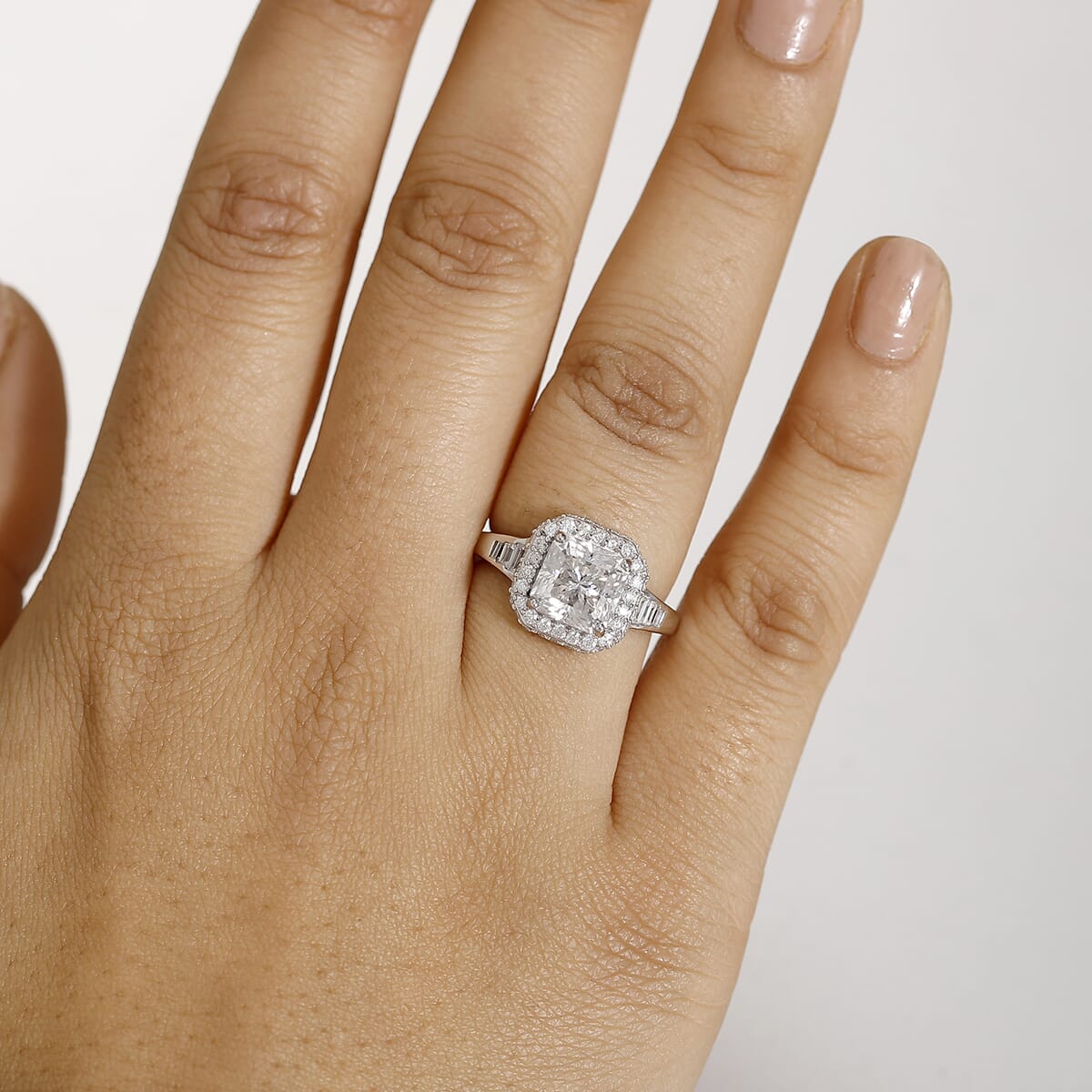 Squartuguese Cut Moissanite 3.75 ctw Ring in Rhodium Over Sterling Silver (Size 8.0) image number 2