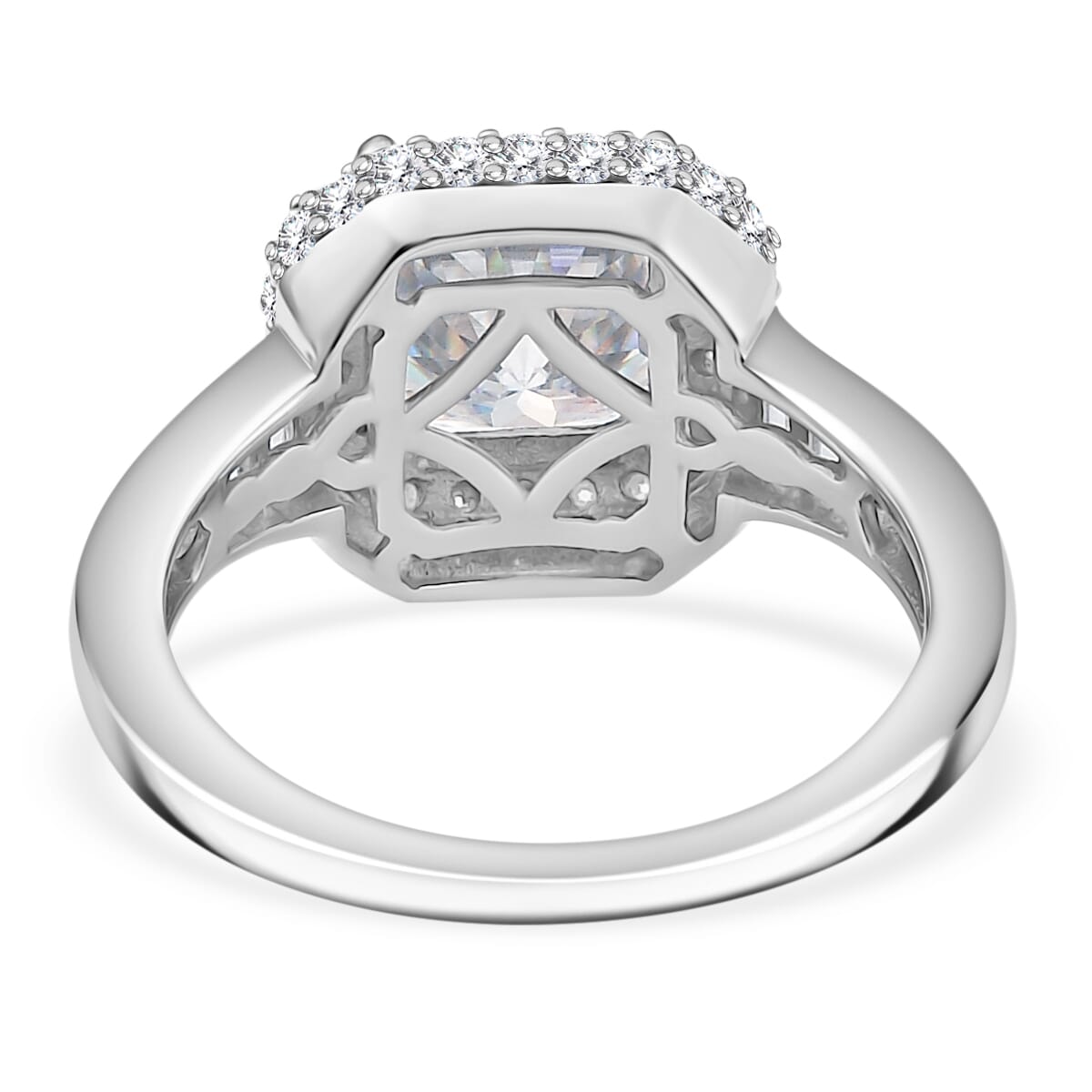 Squartuguese Cut Moissanite 3.75 ctw Ring in Rhodium Over Sterling Silver (Size 8.0) image number 4