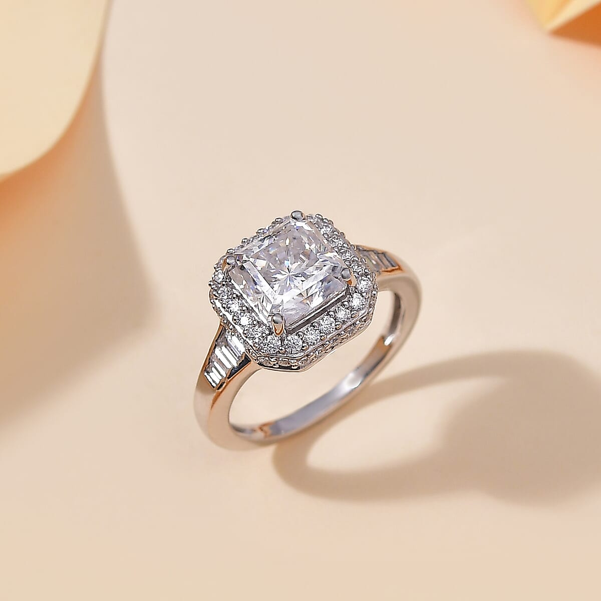 Squartuguese Cut Moissanite 3.75 ctw Halo Ring in Rhodium Over Sterling Silver (Size 9.0) image number 1