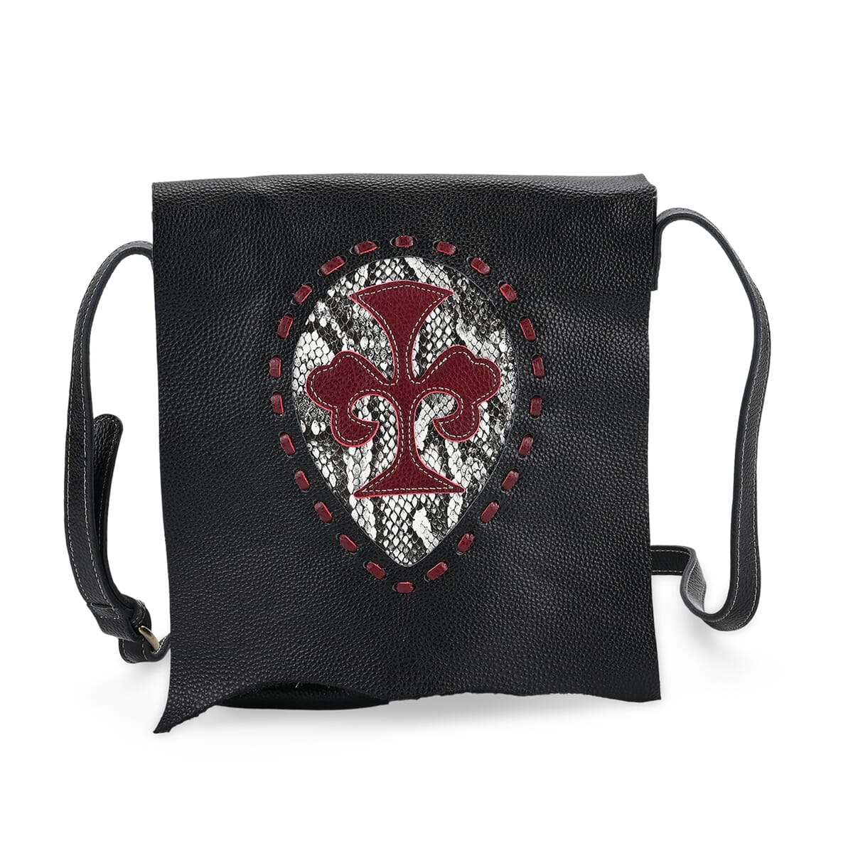 Italy Retro Noble Collection Black Cross and Snakeskin Pattern Genunie Leather Crossbody Bag image number 0