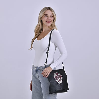 Italy Retro Noble Collection Black Cross and Snakeskin Pattern Genunie Leather Crossbody Bag