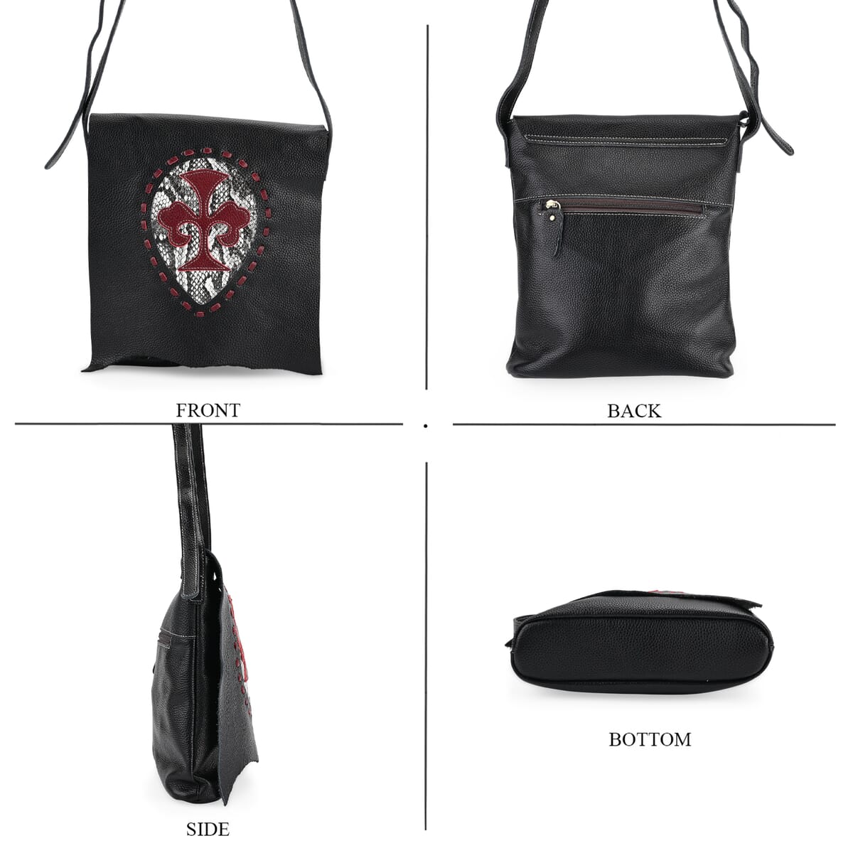 Italy Retro Noble Collection Black Cross and Snakeskin Pattern Genunie Leather Crossbody Bag image number 3
