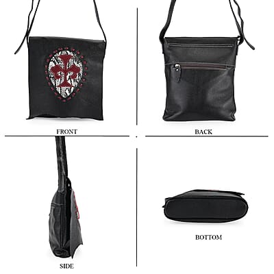 Italy Retro Noble Collection Black Cross and Snakeskin Pattern Genunie Leather Crossbody Bag