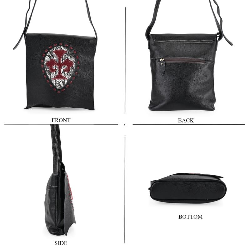 Italy Retro Noble Collection Black Cross and Snakeskin Pattern Genunie Leather Crossbody Bag