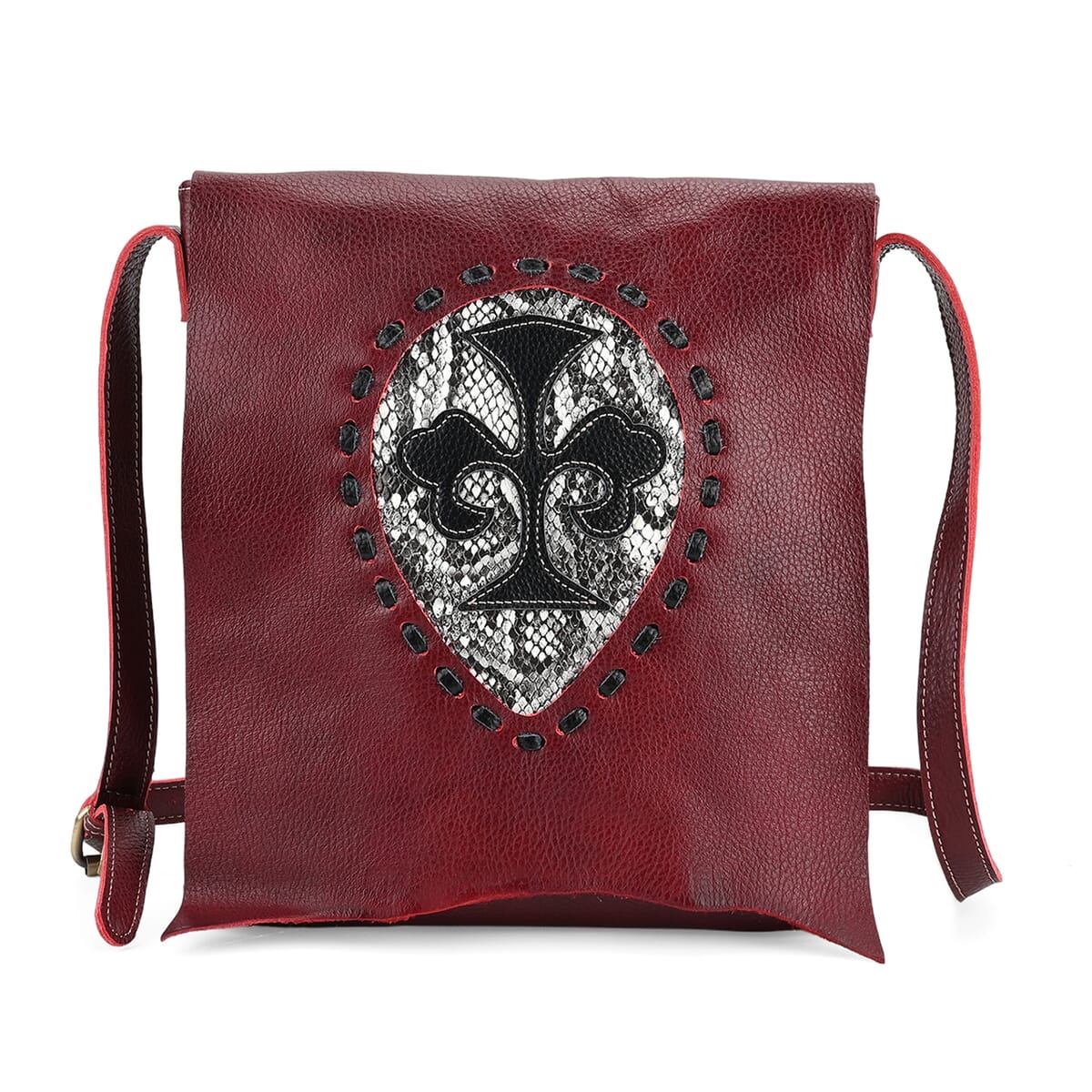 Italy Retro Noble Collection Red Cross and Snakeskin Pattern Genunie Leather Crossbody Bag image number 0