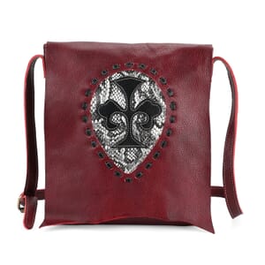 Italy Retro Noble Collection Red Cross and Snakeskin Pattern Genunie Leather Crossbody Bag