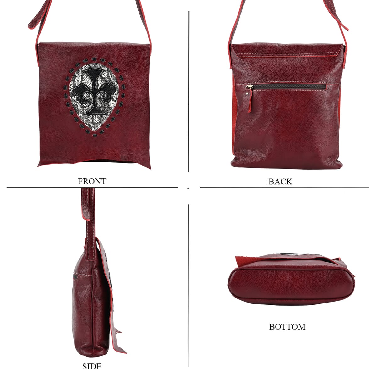 Italy Retro Noble Collection Red Cross and Snakeskin Pattern Genunie Leather Crossbody Bag image number 3