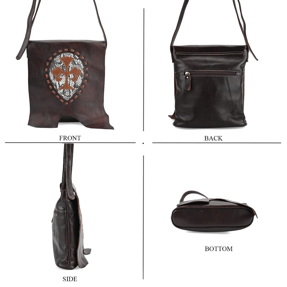 Italy Retro Noble Collection Coffee Cross and Snakeskin Pattern Genunie Leather Crossbody Bag image number 3