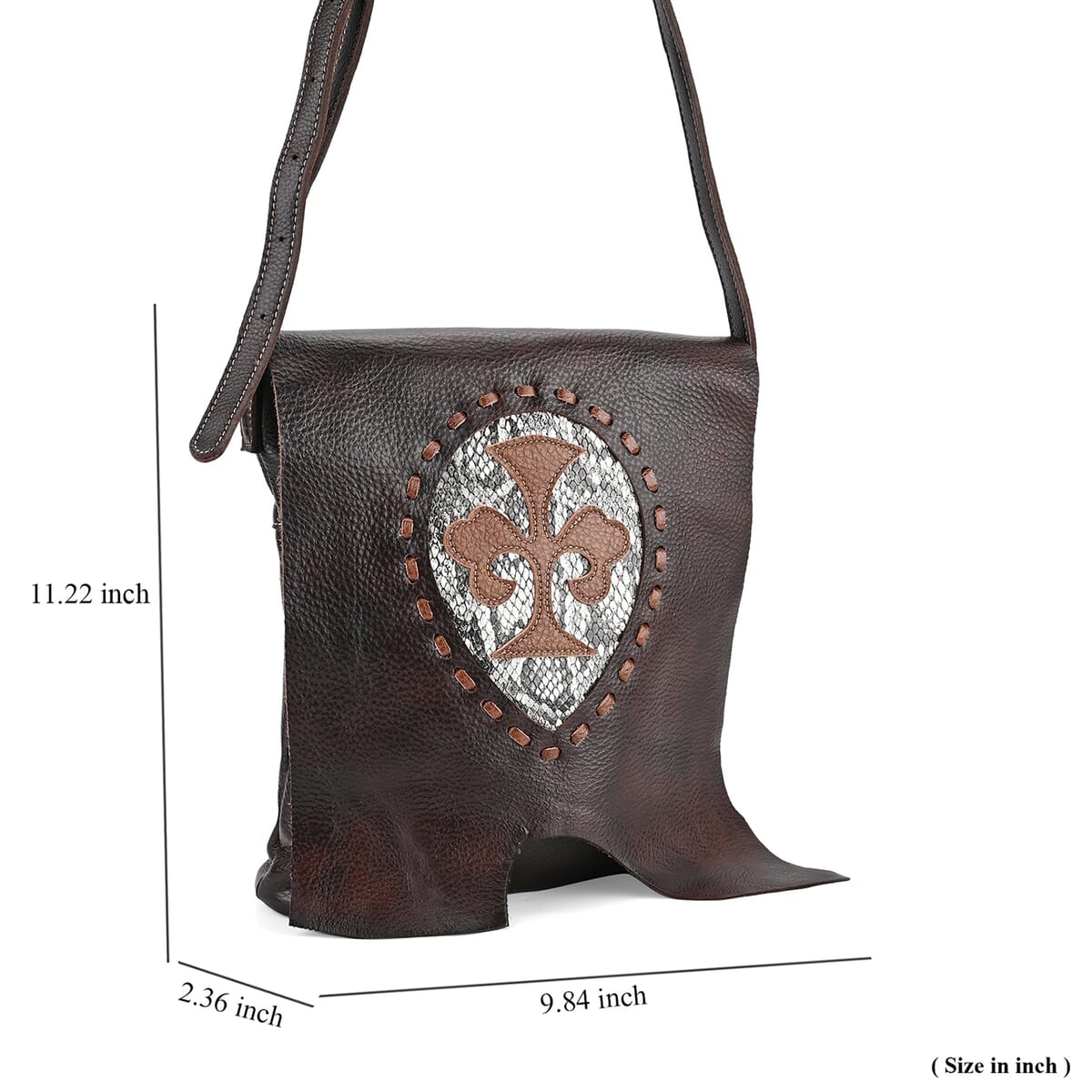 Italy Retro Noble Collection Coffee Cross and Snakeskin Pattern Genunie Leather Crossbody Bag image number 6