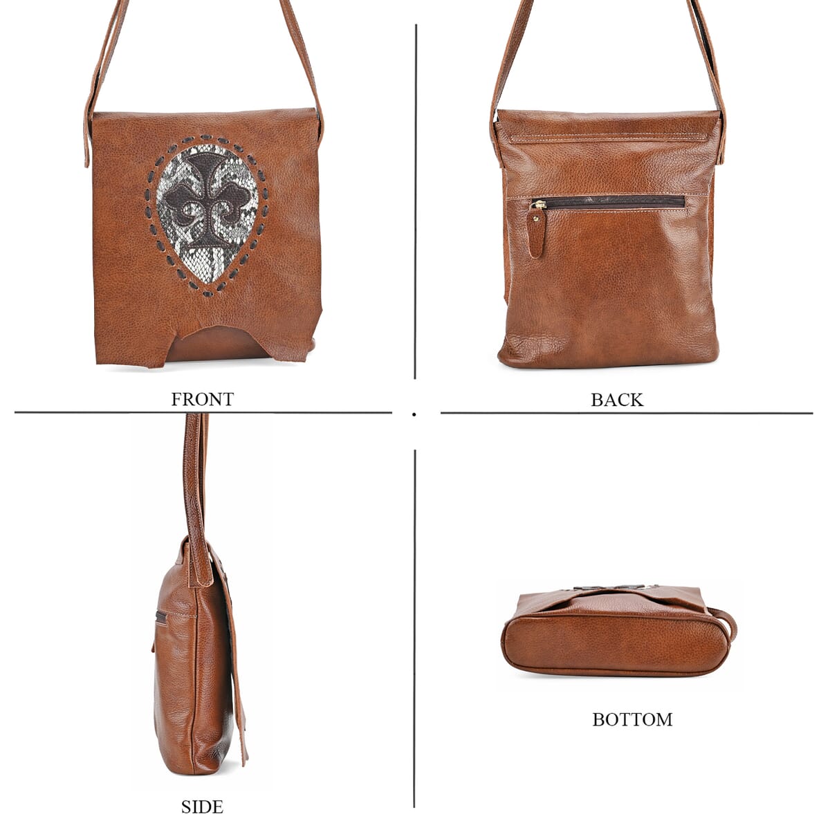 Italy Retro Noble Collection Brown Cross and Snakeskin Pattern Genunie Leather Crossbody Bag image number 3
