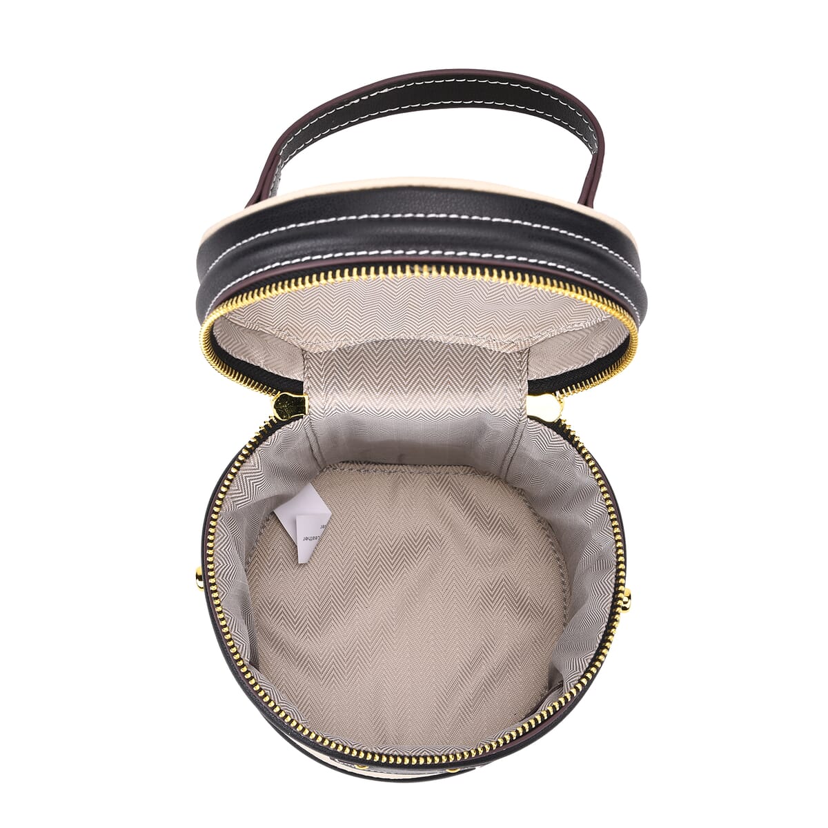 White with Black Genuine Leather Cylinder Shape Small Crossbody Bag with Detachable Shoulder Strap image number 4