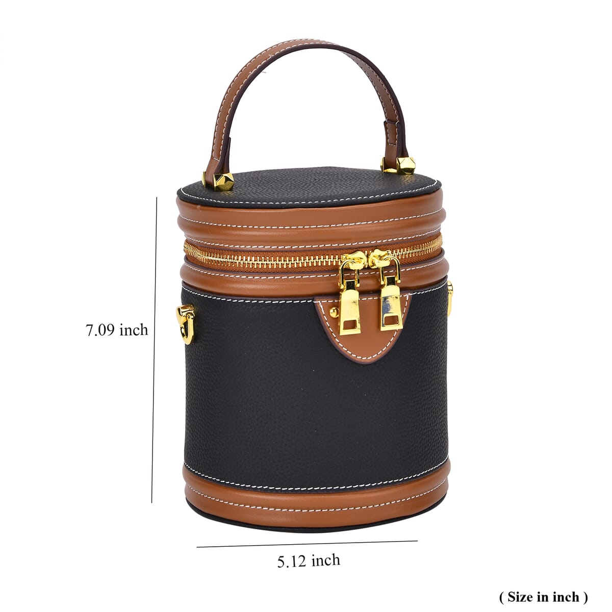 Black with Coffee Genuine Leather Cylinder Shape Small Crossbody Bag with Detachable Shoulder Strap image number 6