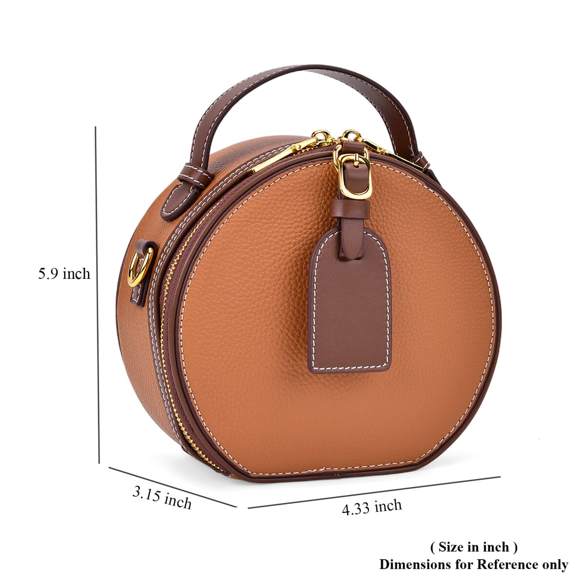 Brown with Coffee Chic Round Genuine Leather Crossbody Bag with Detachable Shoulder Strap image number 6