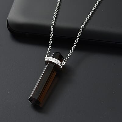 D'Joy Brazilian Smoky Quartz 19.75 ctw Fancy Necklace in Stainless Steel 18 Inches