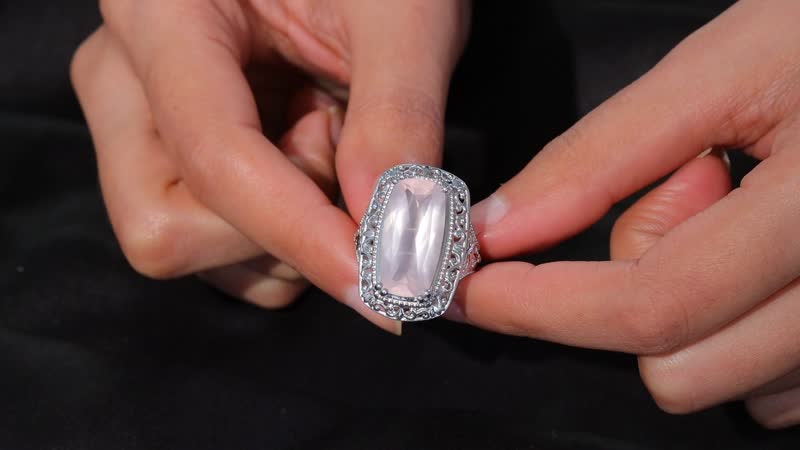 Karis Galilea Rose Quartz 12.70 ctw Ring in Platinum Bond