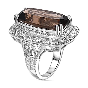 Karis Brazilian Smoky Quartz 13.00 ctw Elongated Elegance Ring in Platinum Bond (Size 7.0)
