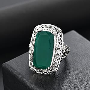 Karis Verde Onyx 12.10 ctw Elongated Elegance Ring in Platinum Bond (Size 8.0)