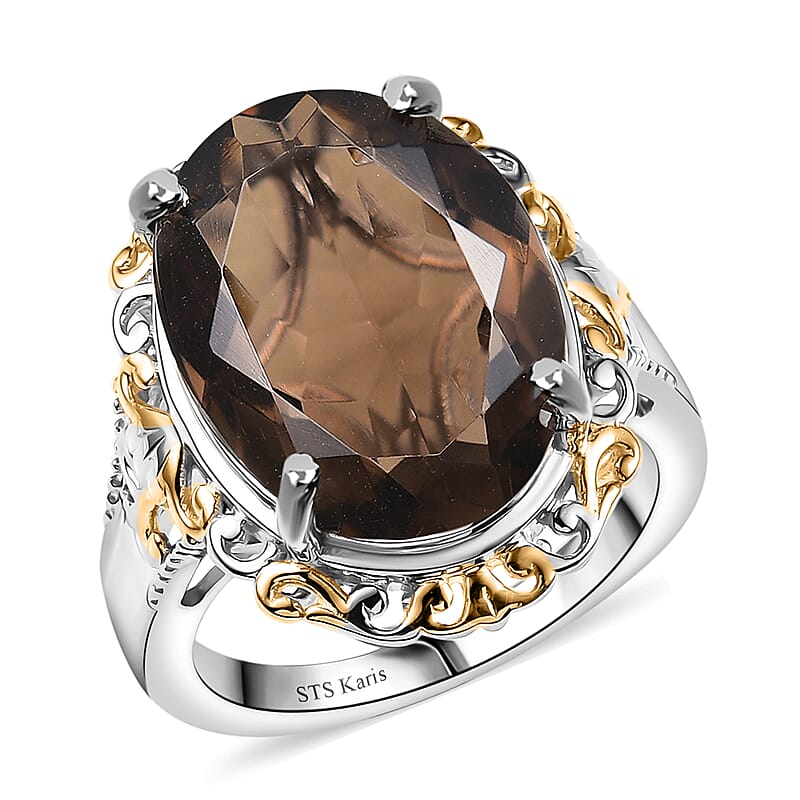Karis Brazilian Smoky Quartz 11.15 ctw Ring 18K YG Plated and Platinum Bond (Size 10.0) 