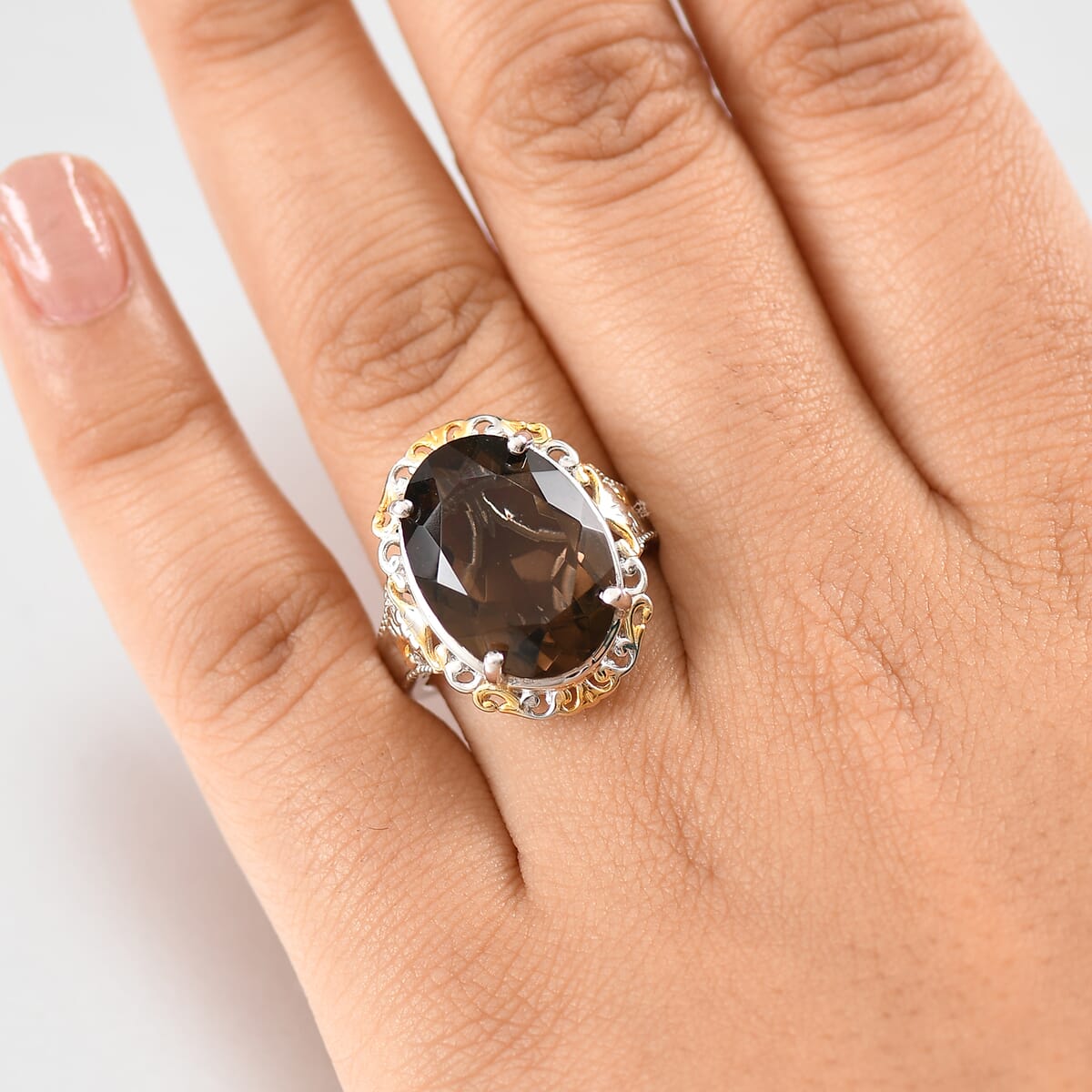 Karis Brazilian Smoky Quartz Ring 18K YG Plated and Platinum Bond (Size 10.0) 11.15 ctw image number 2