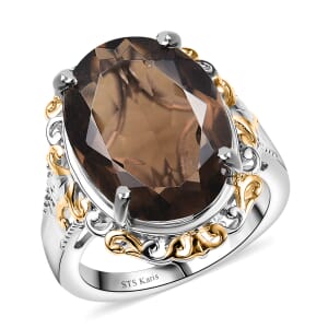 Karis Brazilian Smoky Quartz 11.15 ctw Ring 18K YG Plated and Platinum Bond (Size 6.0) 