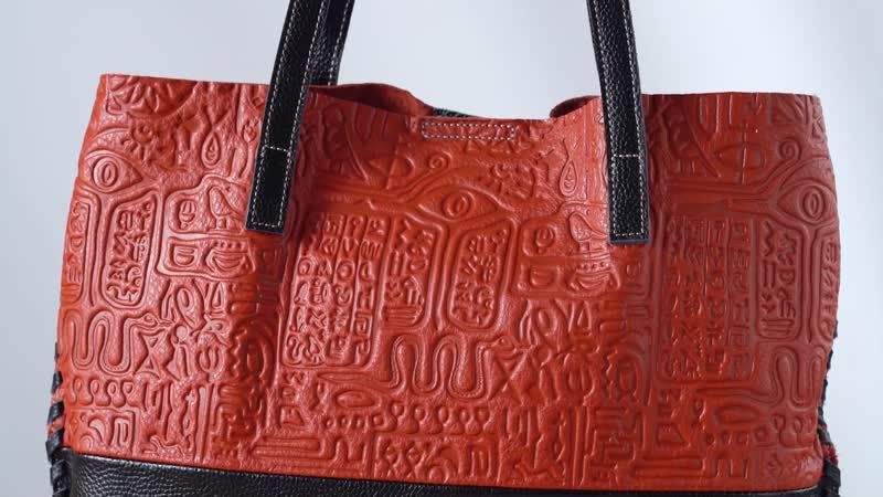 Italy Retro Noble Collection Orange Genuine Leather Tote Bag (14.17"x3.74"x11.42") with Small Zipper Bag