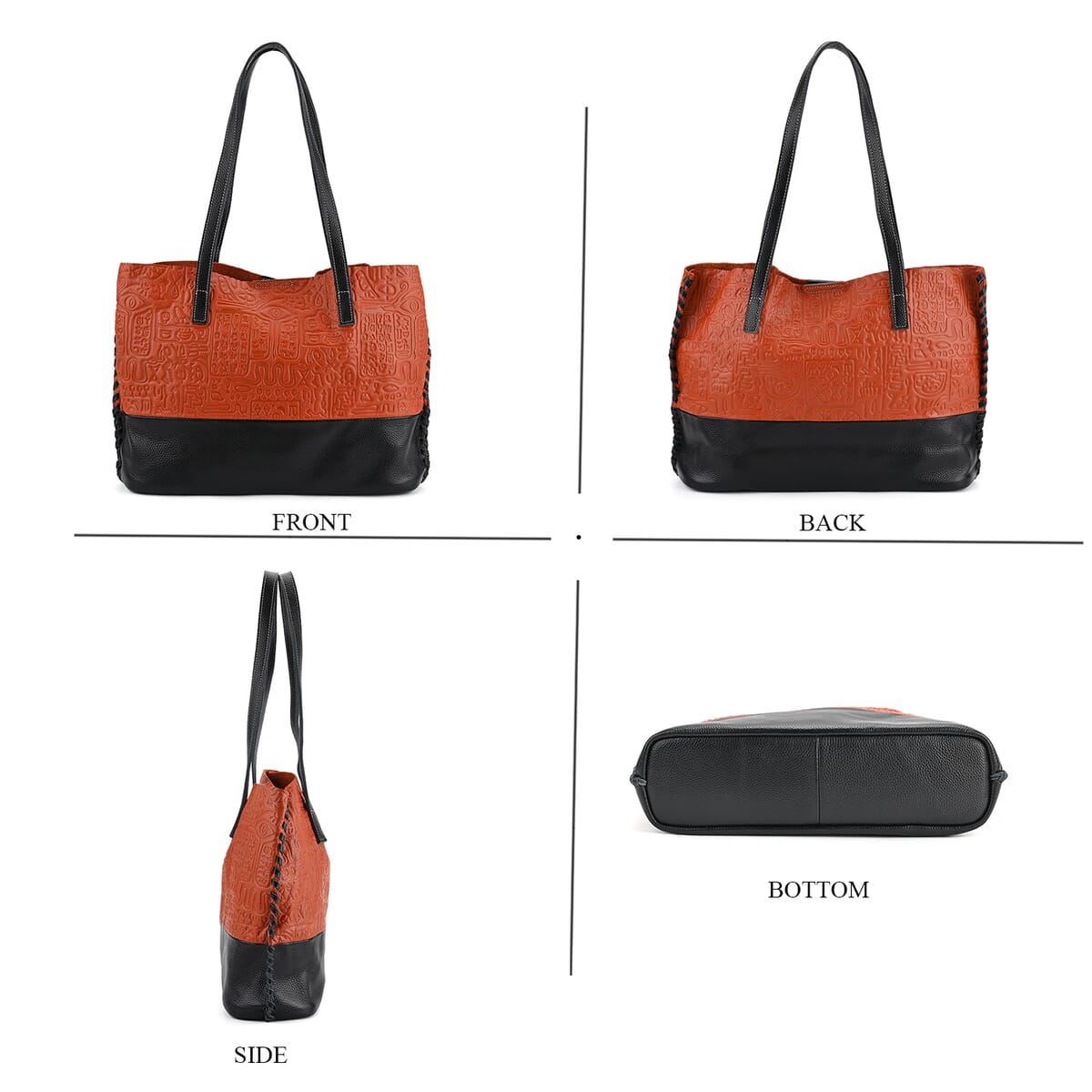 Italy Retro Noble Collection Orange Genuine Leather Tote Bag with Small Zipper Bag image number 3