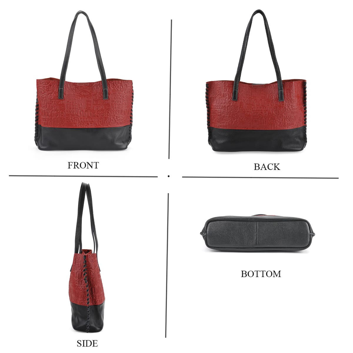 Italy Retro Noble Collection Red Genuine Leather Tote Bag with Small Zipper Bag image number 3
