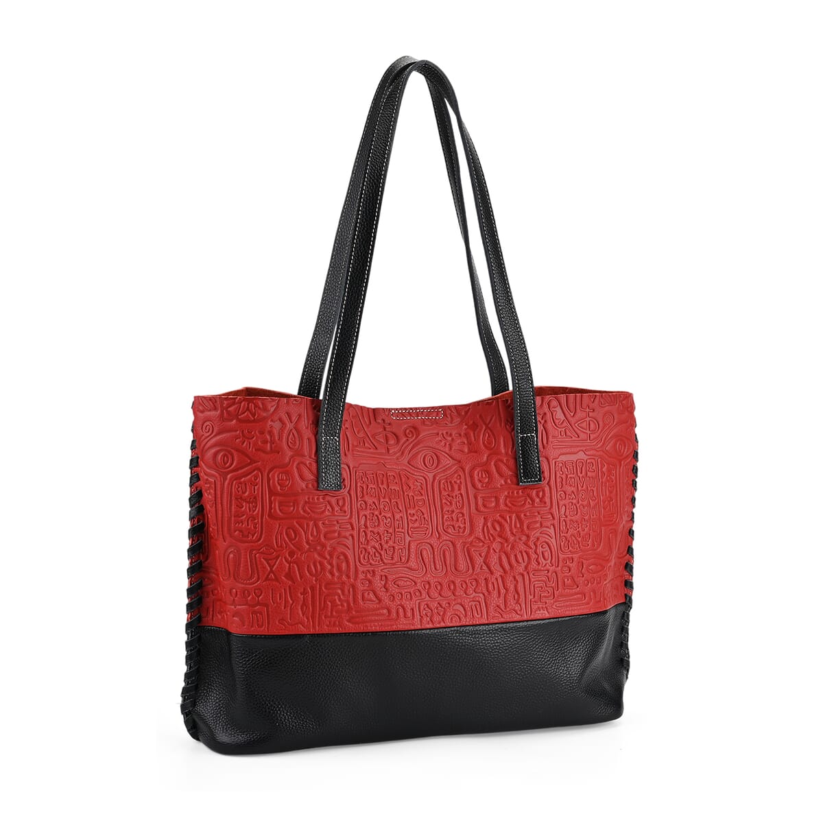 Italy Retro Noble Collection Red Genuine Leather Tote Bag with Small Zipper Bag image number 5