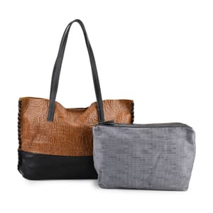 Italy Retro Noble Collection Light Brown Genuine Leather Tote Bag with Small Zipper Bag