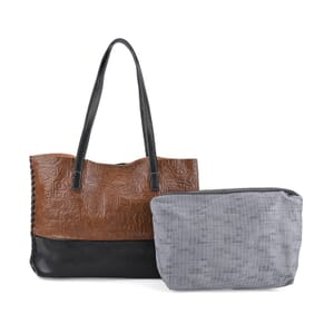 Italy Retro Noble Collection Dark Brown Genuine Leather Tote Bag with Small Zipper Bag