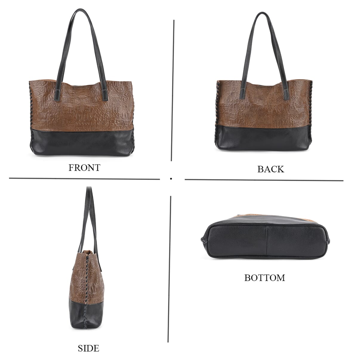 Italy Retro Noble Collection Dark Brown Genuine Leather Tote Bag with Small Zipper Bag image number 3