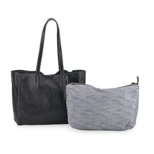 Italy Retro Noble Collection Black Genuine Leather Tote Bag