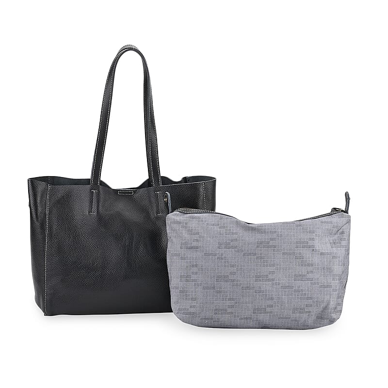 Italy Retro Noble Collection Black Genuine Leather Tote Bag