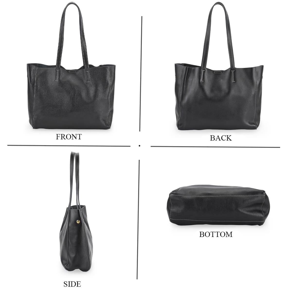 Italy Retro Noble Collection Black Genuine Leather Tote Bag image number 3