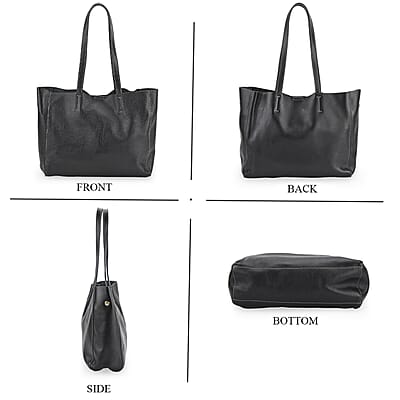 Italy Retro Noble Collection Black Genuine Leather Tote Bag