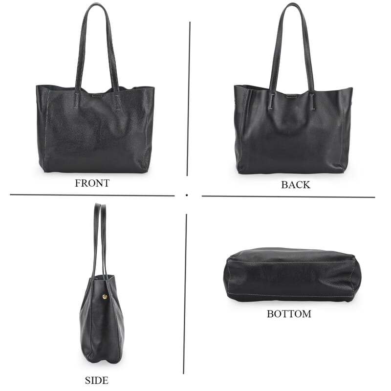 Italy Retro Noble Collection Black Genuine Leather Tote Bag