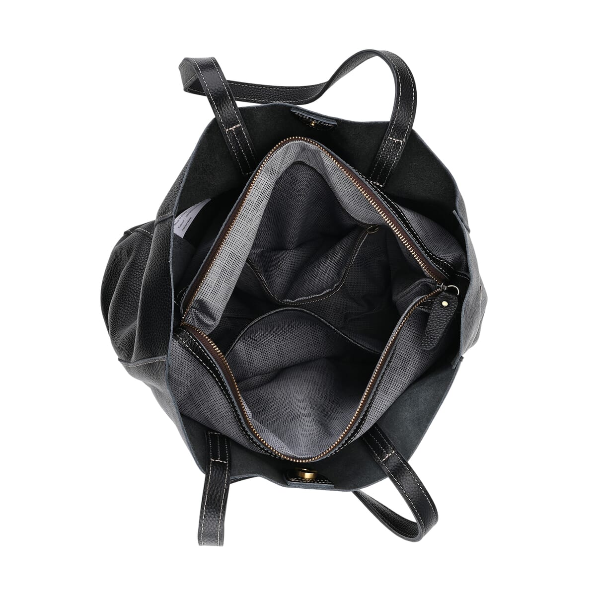 Italy Retro Noble Collection Black Genuine Leather Tote Bag image number 4