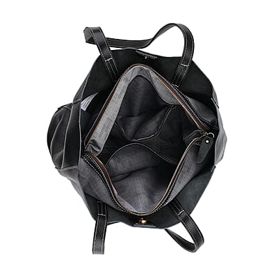 Italy Retro Noble Collection Black Genuine Leather Tote Bag