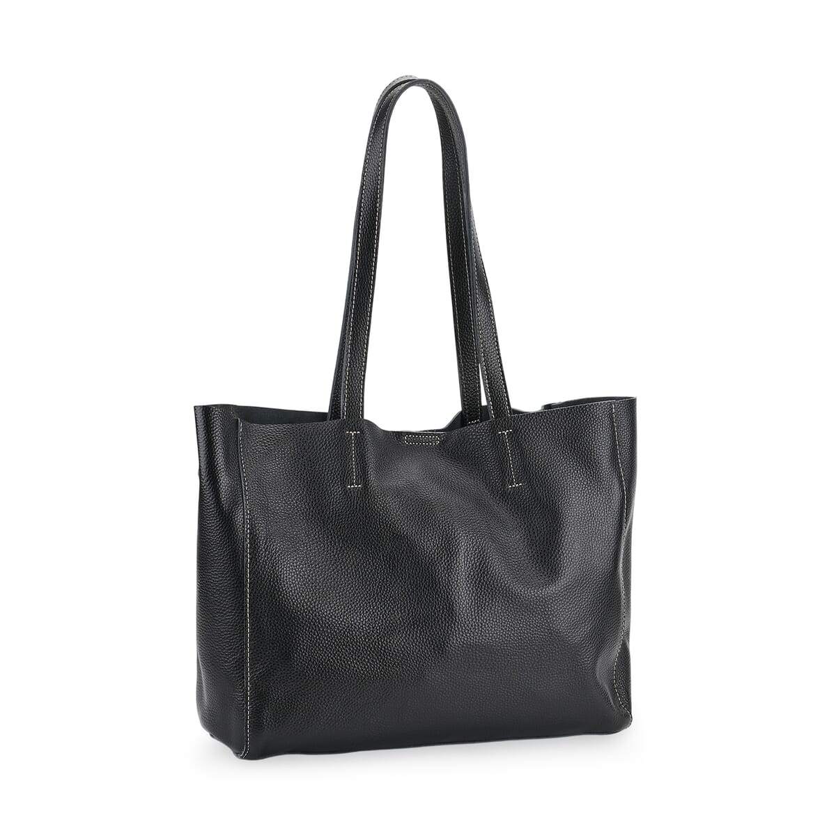 Italy Retro Noble Collection Black Genuine Leather Tote Bag image number 5