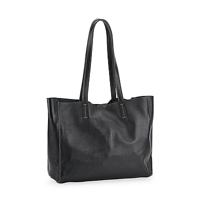 Italy Retro Noble Collection Black Genuine Leather Tote Bag