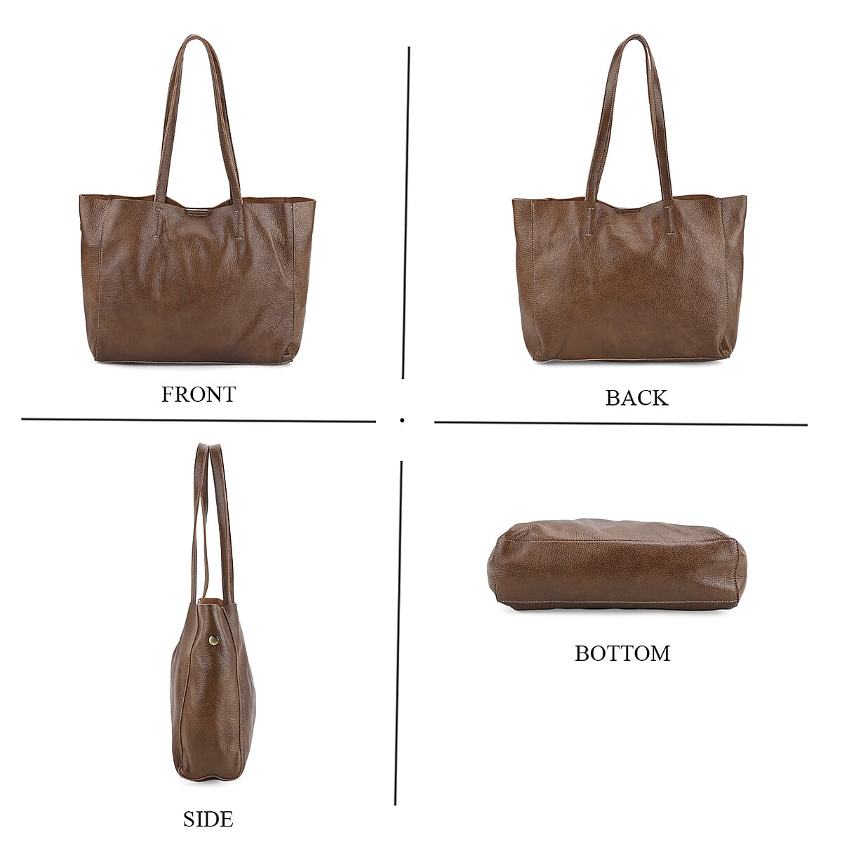 Italy Retro Noble Collection Light Brown Genuine Leather Tote Bag image number 3