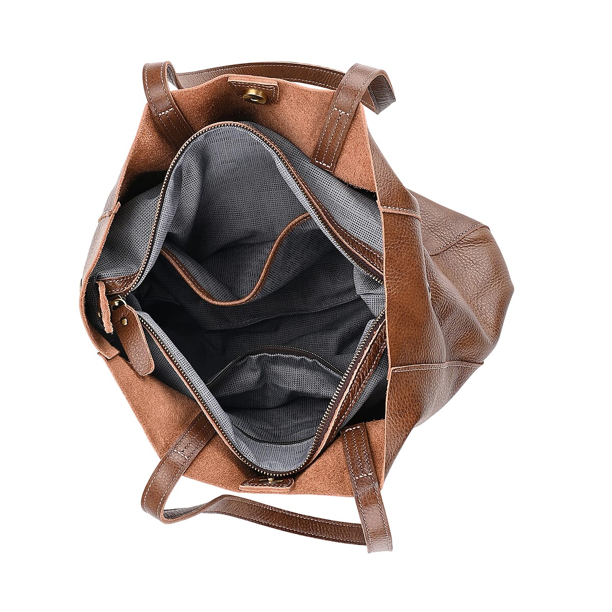 Italy Retro Noble Collection Light Brown Genuine Leather Tote Bag image number 4