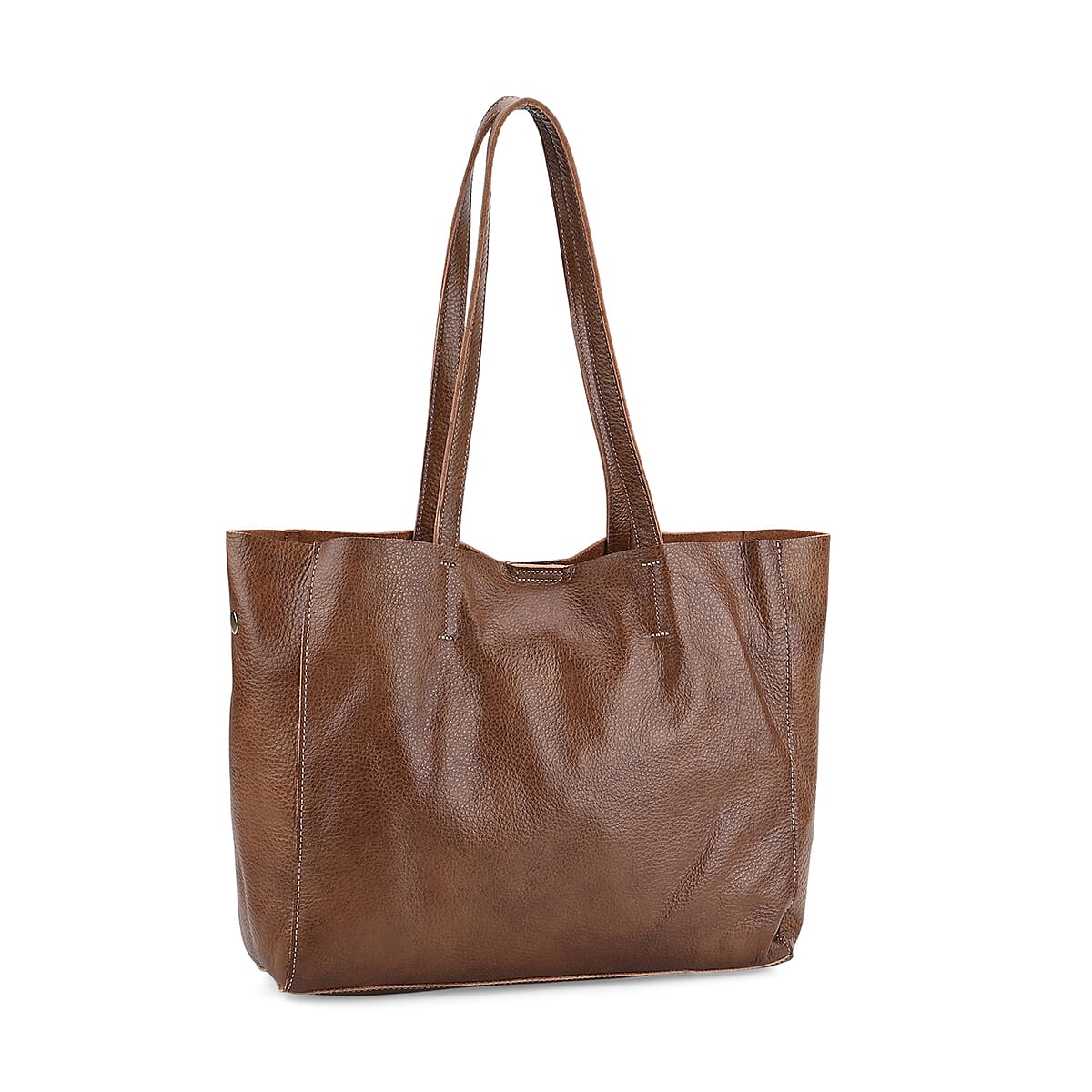 Italy Retro Noble Collection Light Brown Genuine Leather Tote Bag image number 5
