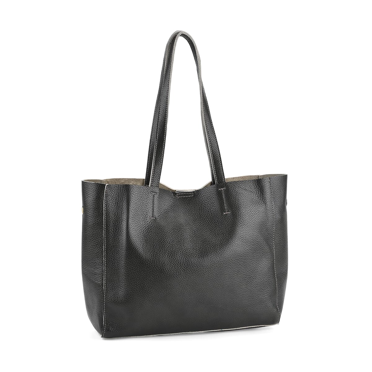 Italy Retro Noble Collection Gray Genuine Leather Tote Bag image number 5