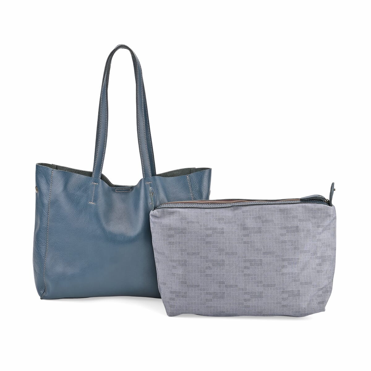 Italy Retro Noble Collection Blue Genuine Leather Tote Bag image number 0