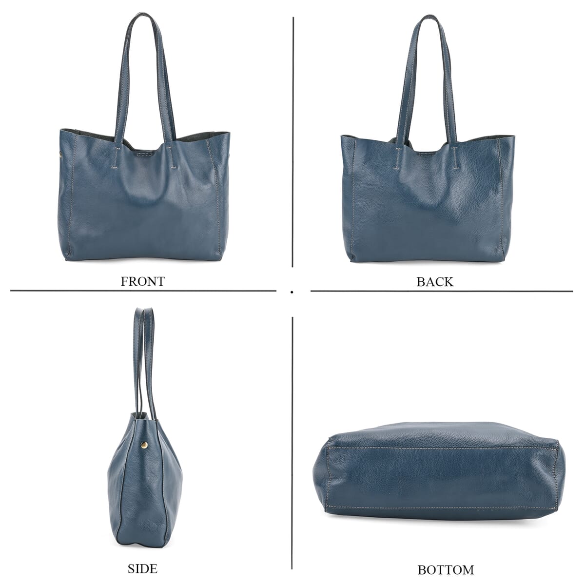 Italy Retro Noble Collection Blue Genuine Leather Tote Bag image number 3