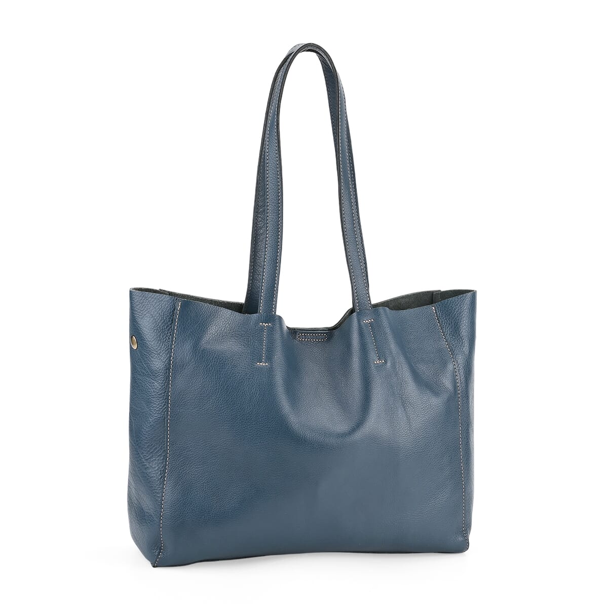 Italy Retro Noble Collection Blue Genuine Leather Tote Bag image number 5