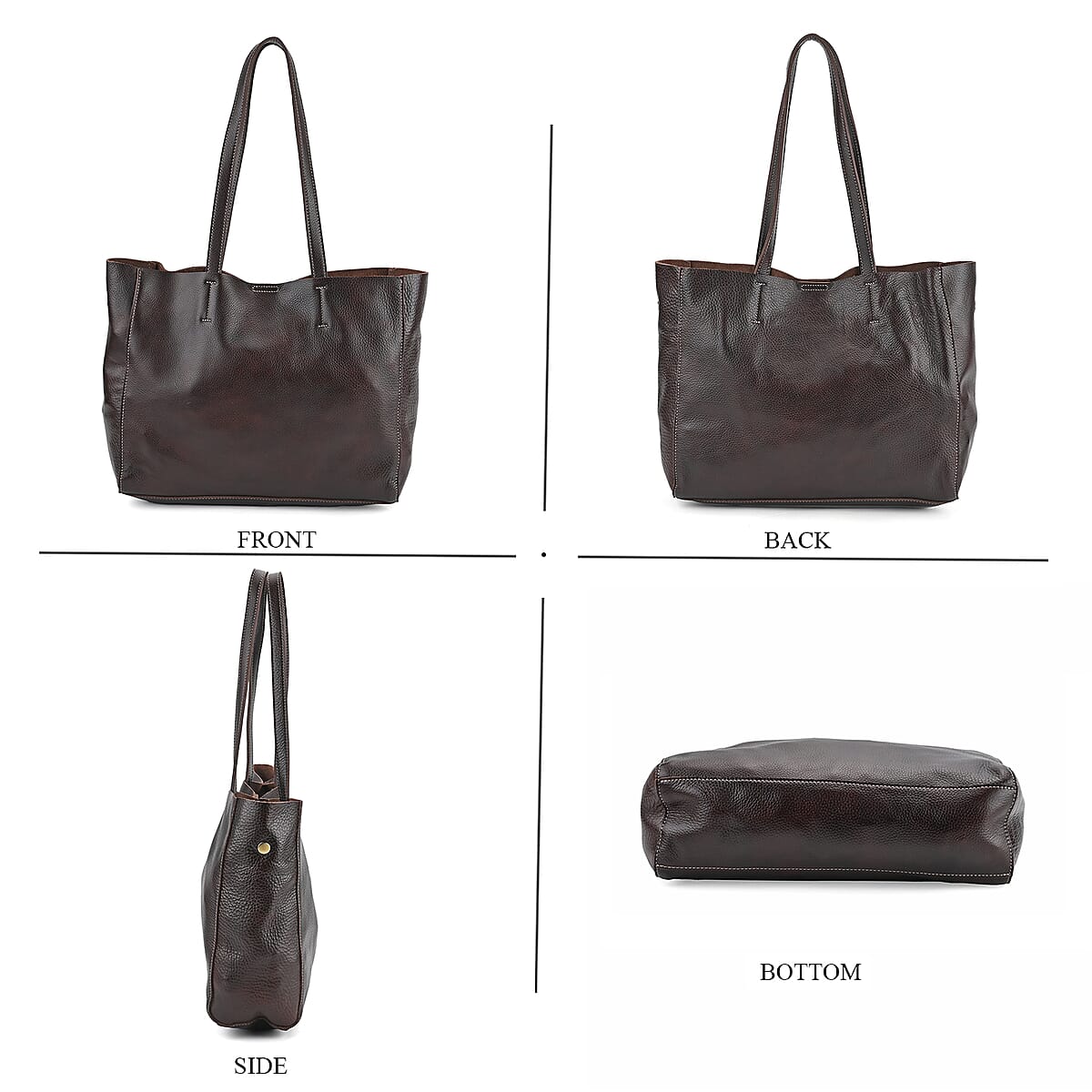 Italy Retro Noble Collection Dark Brown Genuine Leather Tote Bag image number 3